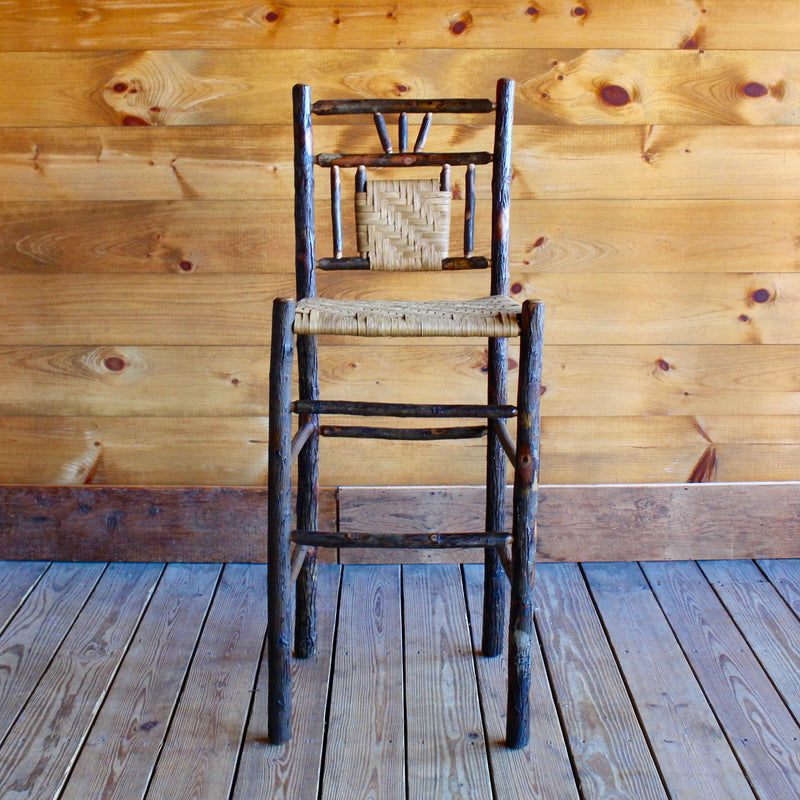 Adirondack rustic hickory bar stool with splint seat