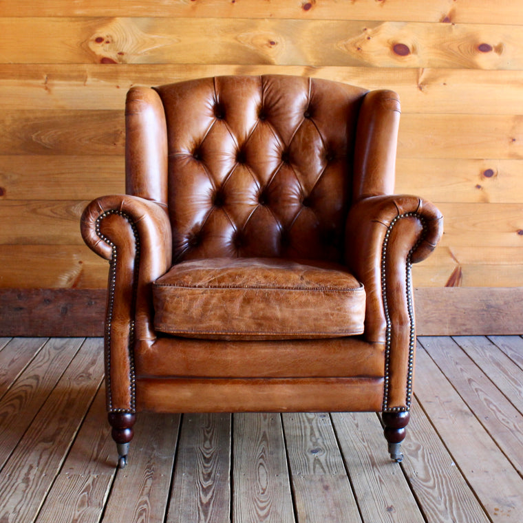 Tufted Buffalo Leather Wing Chair