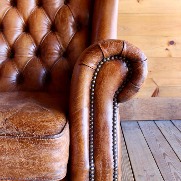 Tufted Buffalo Leather Wing Chair
