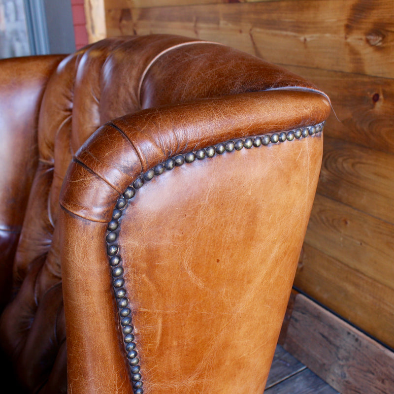 Tufted Buffalo Leather Wing Chair