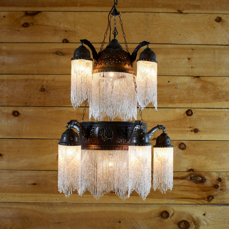 Beaded Moroccan Brass Chandelier