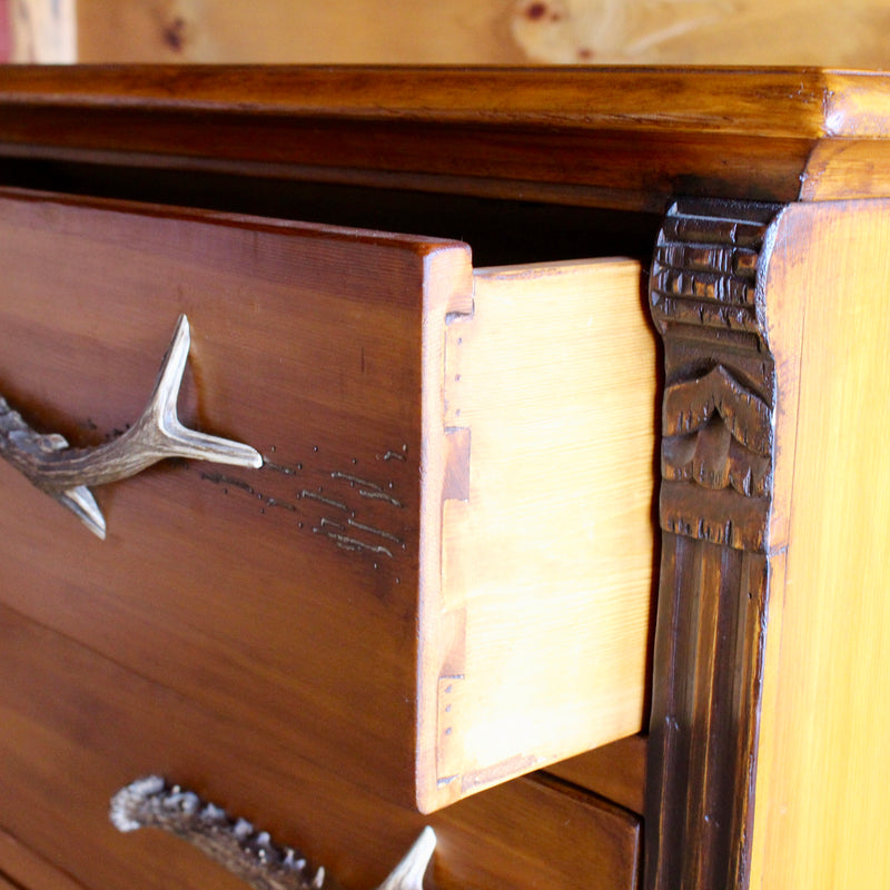 Pine Dresser with Cast Metal Antler Handles