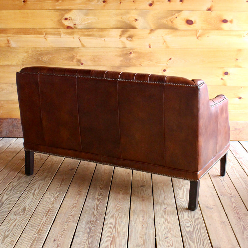 Brown Leather Tufted Two Cushion Love Seat