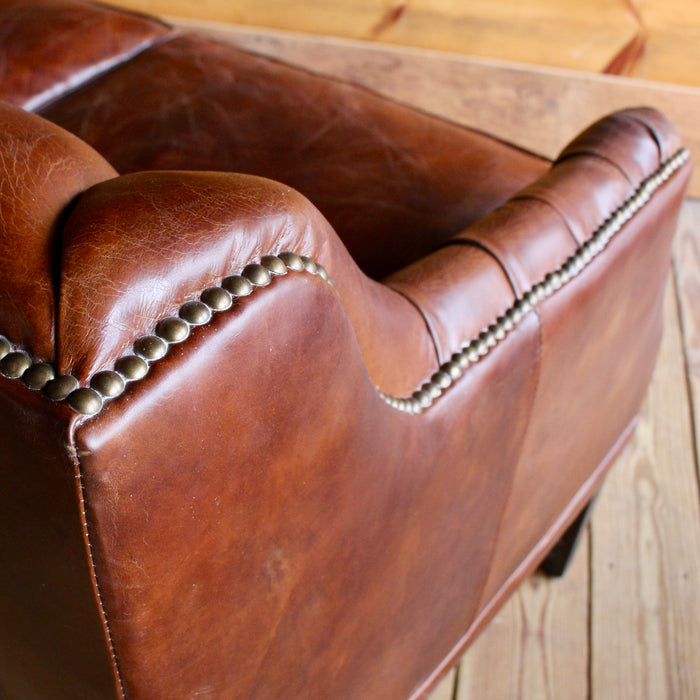 Brown Leather Tufted Two Cushion Love Seat