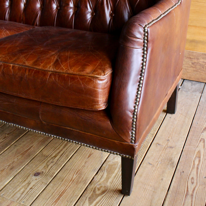 Brown Leather Tufted Two Cushion Love Seat
