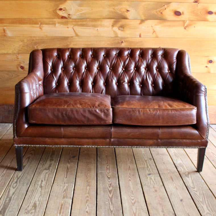 Macomb Tufted Leather Settee