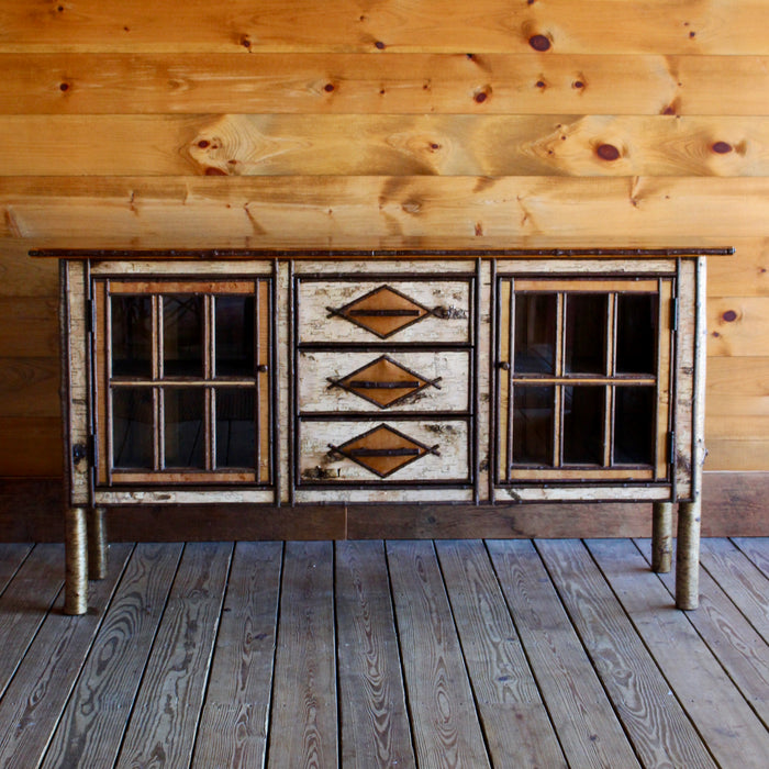 Adirondack Rustic Birch Buffet Cabinet with Pine Top