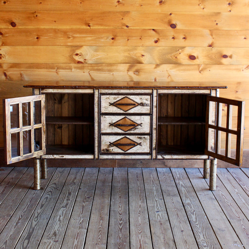 Adirondack Rustic Birch Buffet Cabinet with Pine Top