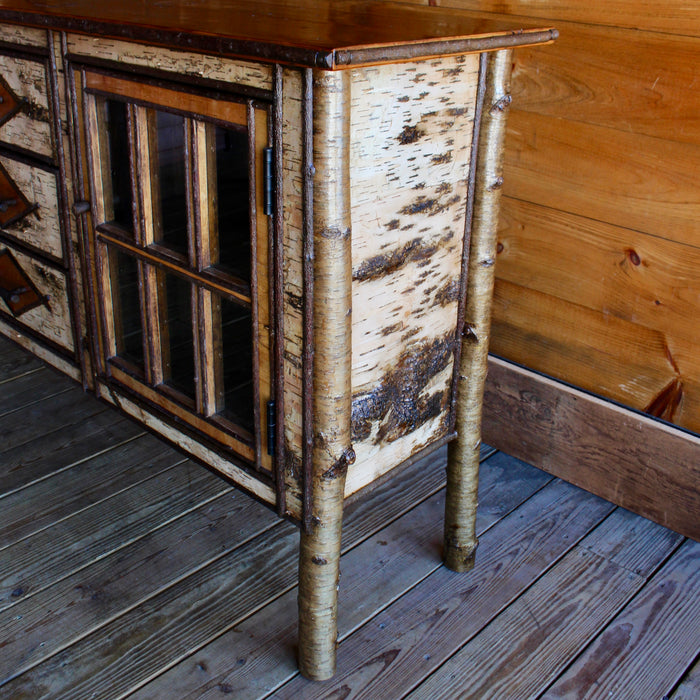 Adirondack Rustic Birch Buffet Cabinet with Pine Top
