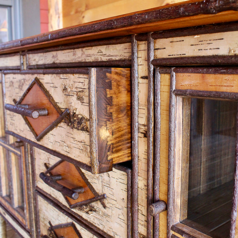 Adirondack Rustic Birch Buffet Cabinet with Pine Top