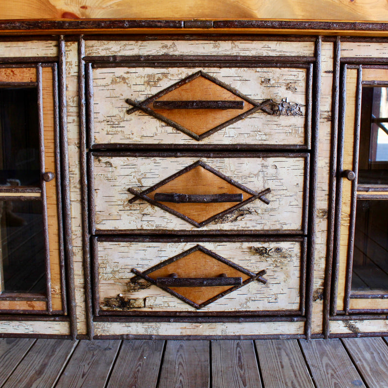 Adirondack Rustic Birch Buffet Cabinet with Pine Top