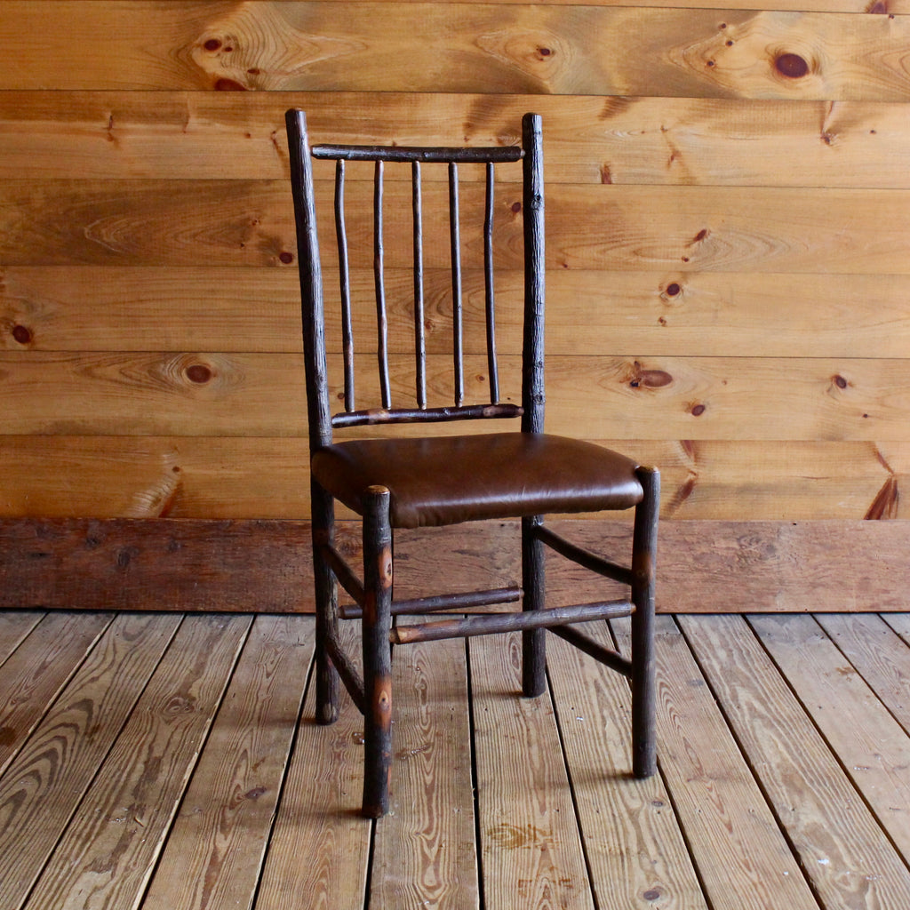 Adirondack Rustic hickory wood dining chair with leather seat