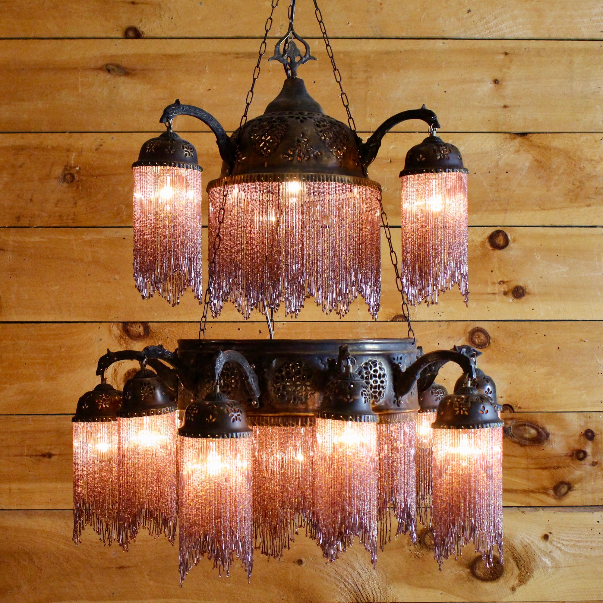 Beaded Moroccan Brass Chandelier  Rustic Lighting – Dartbrook Rustic Goods