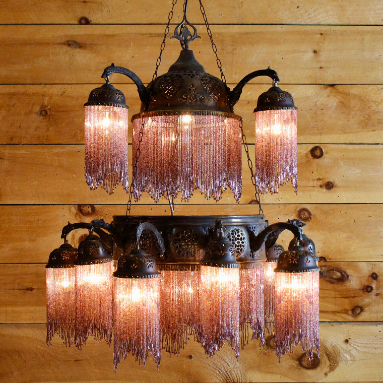 Beaded Moroccan Brass Chandelier