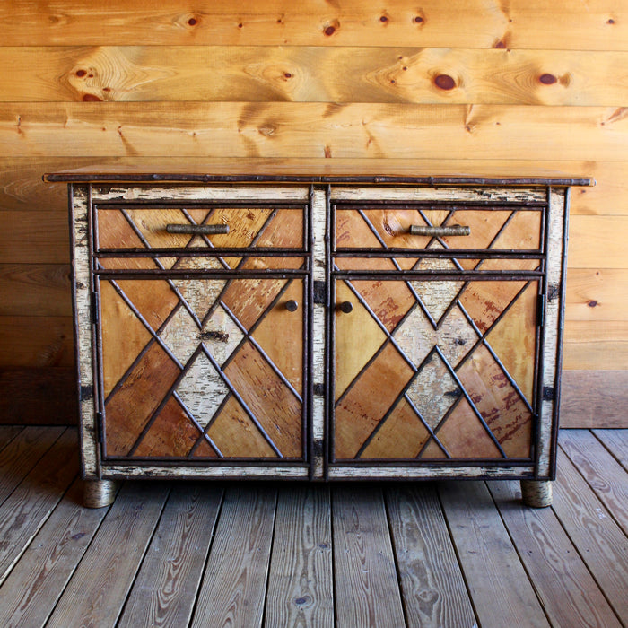 Handmade rustic Adirondack pine and birch sideboard
