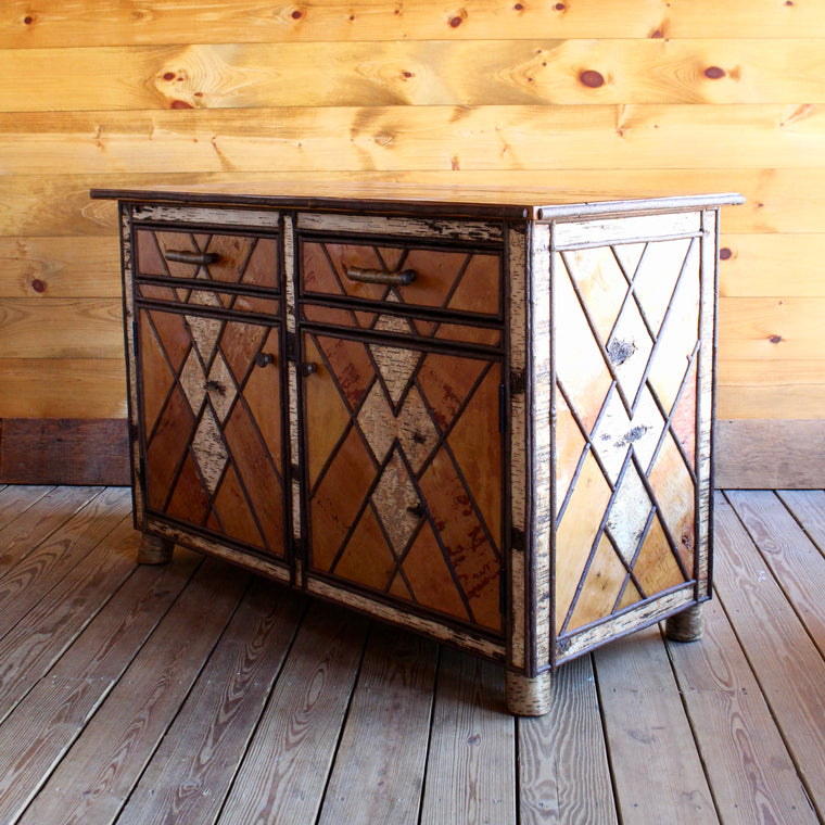 handmade rustic Adirondack pine and birch sideboard