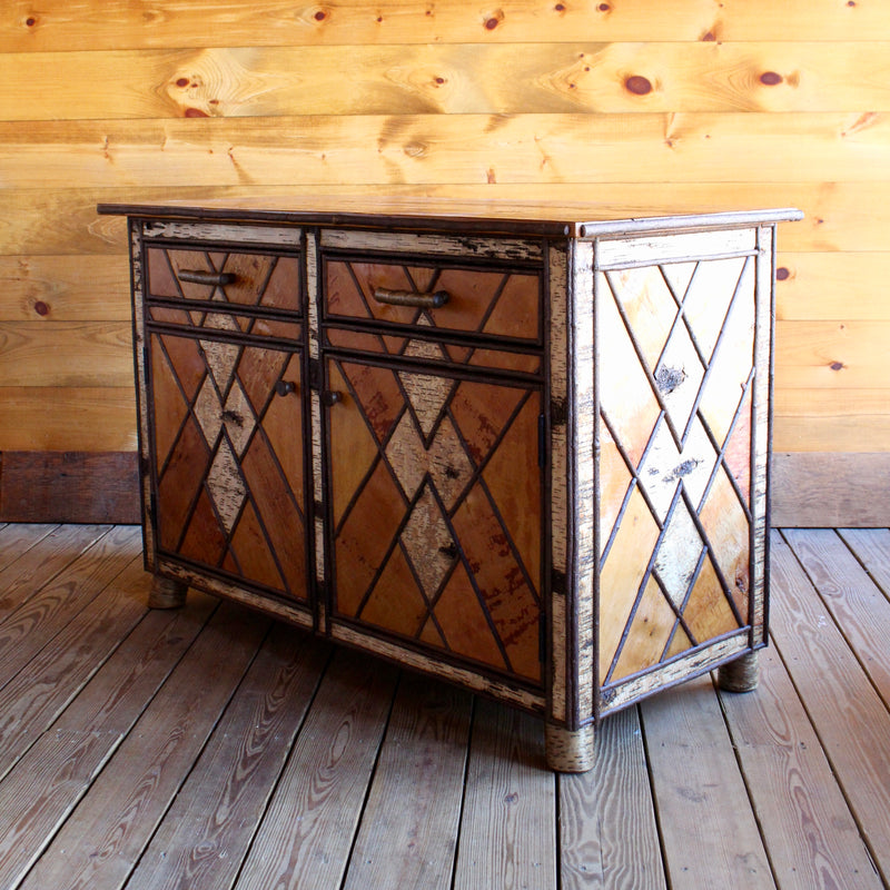 Handmade rustic Adirondack pine and birch sideboard