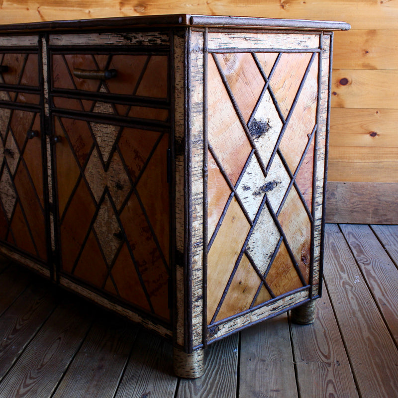 handmade rustic Adirondack pine and birch sideboard