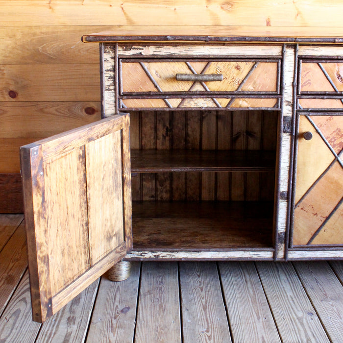 handmade Adirondack rustic pine and birch sideboard