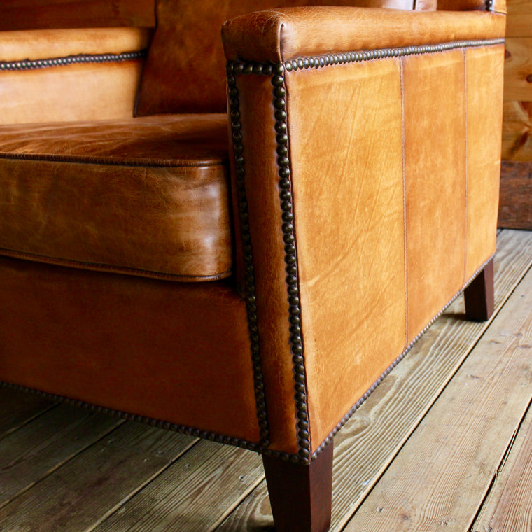 Buffalo Leather Club Chair with Nail Head Trim 