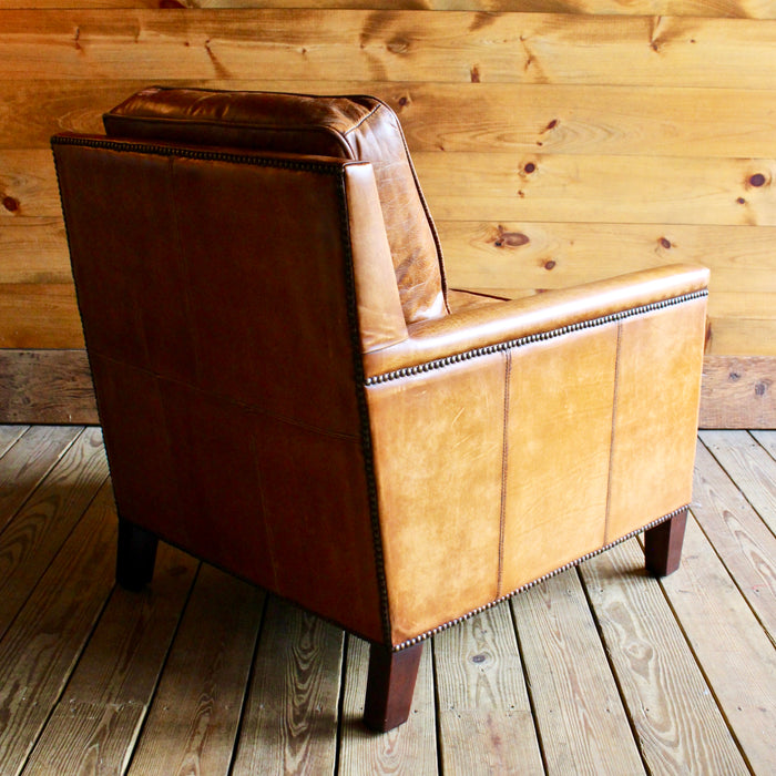 Buffalo Leather Club Chair with Nail Head Trim 