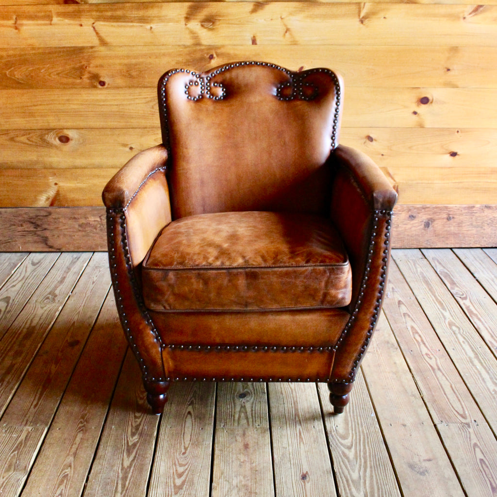 Buffalo Leather Club Chair with Nail Head Trim 