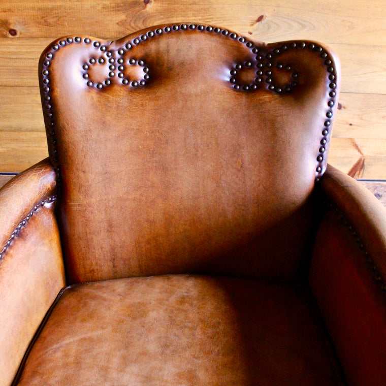 Buffalo Leather Club Chair with Nail Head Trim 