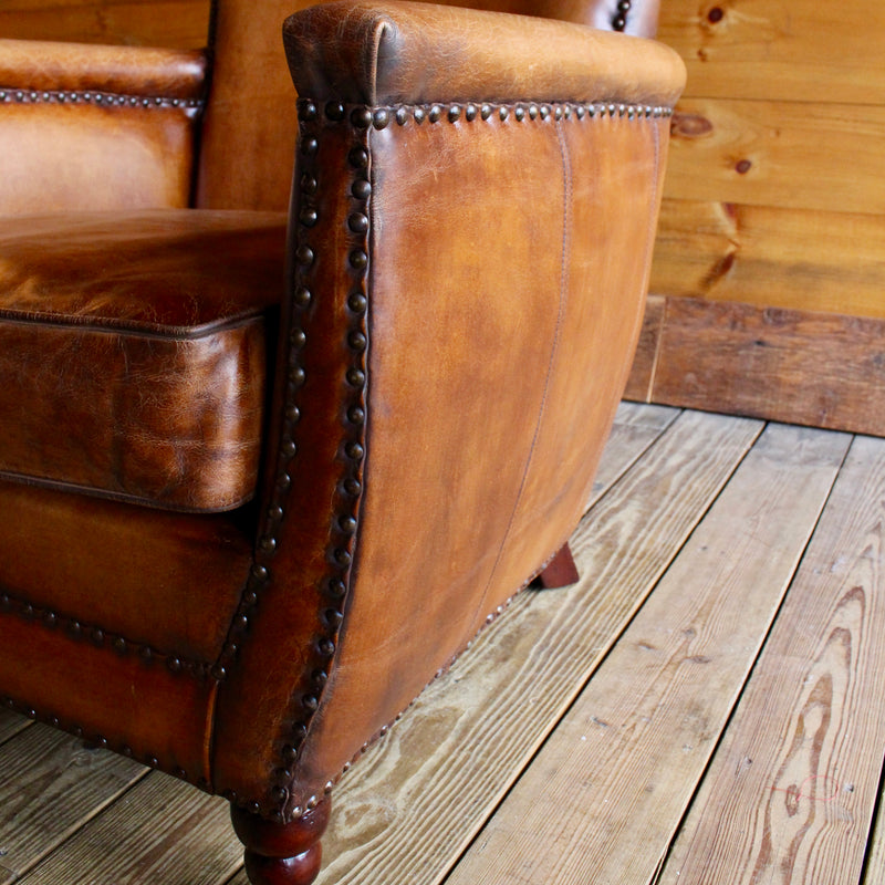 Buffalo Leather Club Chair with Nail Head Trim 