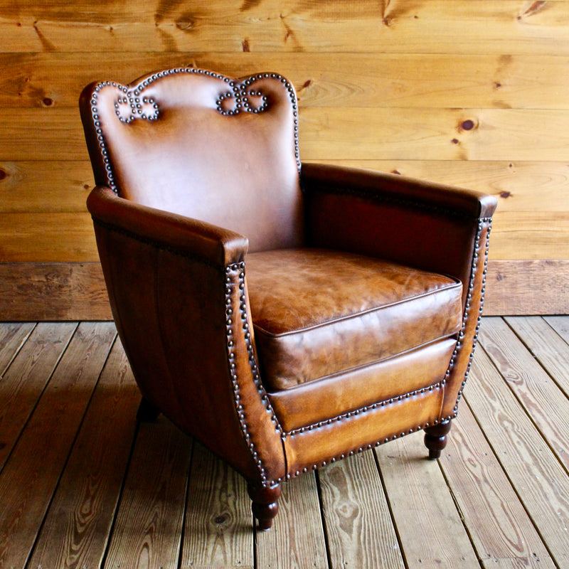 Buffalo Leather Club Chair with Nail Head Trim 