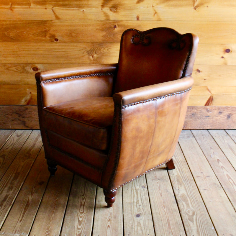 Buffalo Leather Club Chair with Nail Head Trim 