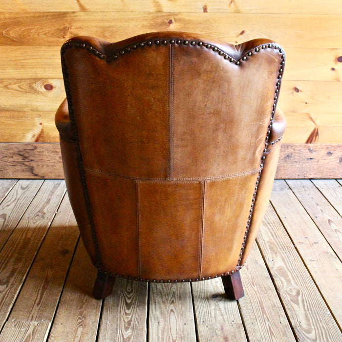 Buffalo Leather Club Chair with Nail Head Trim 