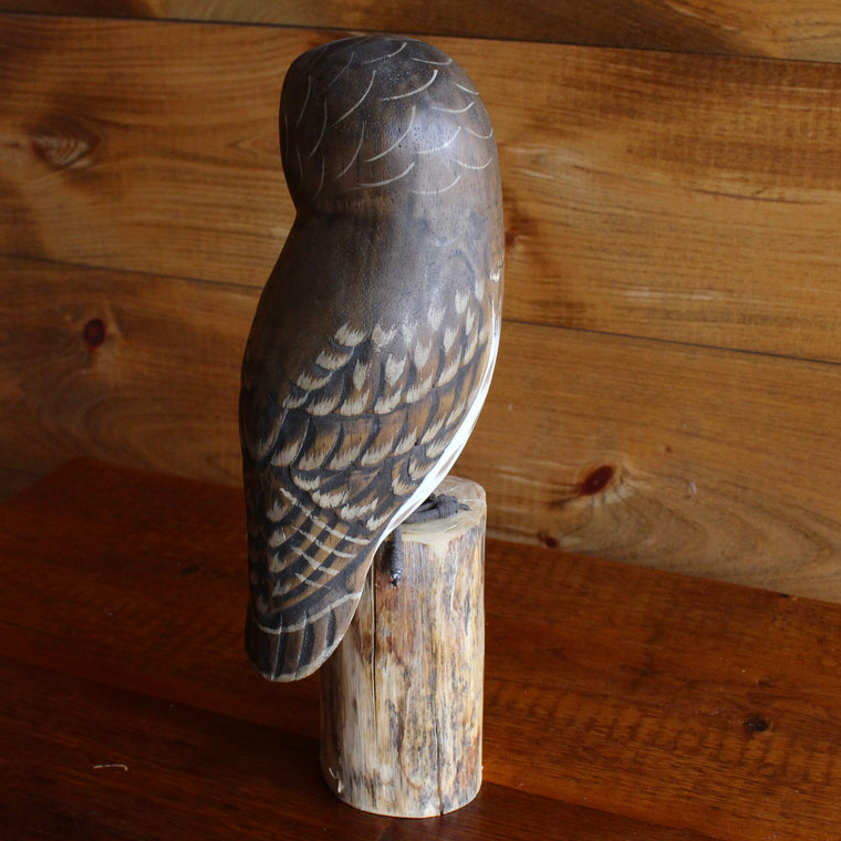 White Snowy Barn Owl Wood Carving