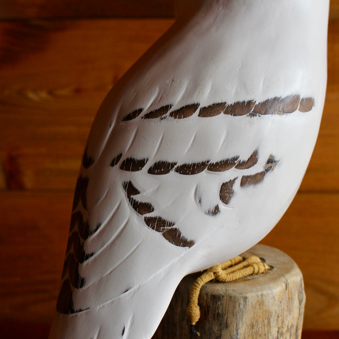 White Snowy Barn Owl Wood Carving