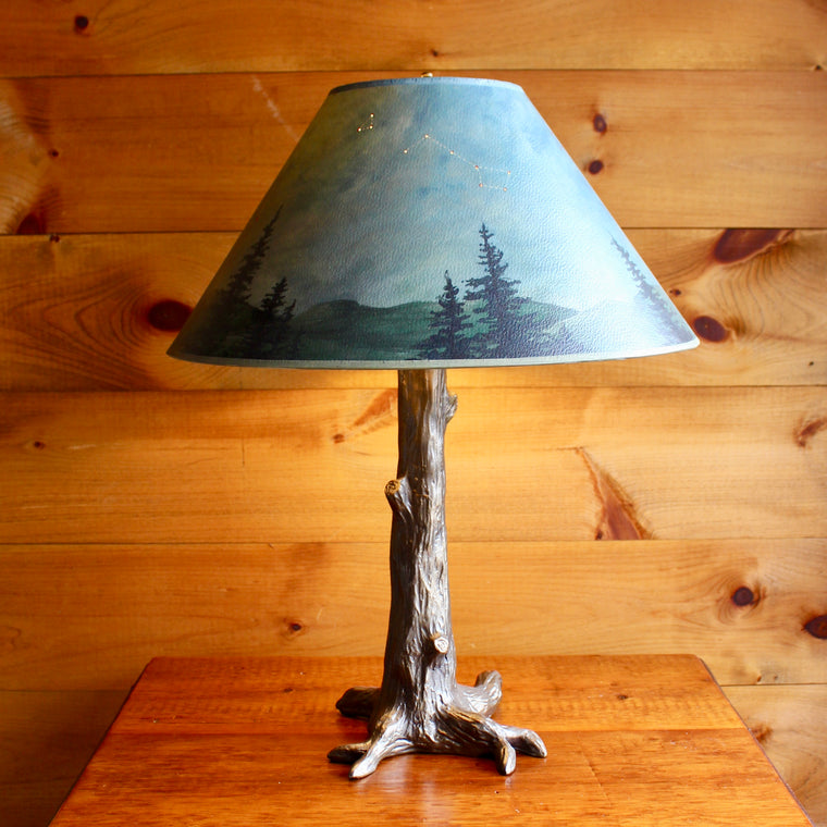 Bronze Tree Lamp Base with Hand Painted Twilight Shade