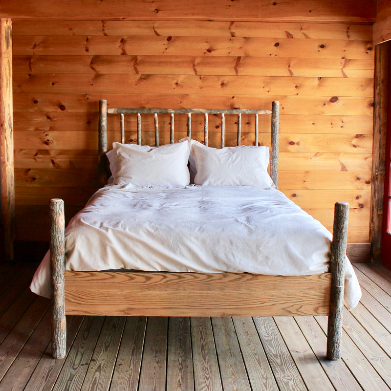 Rustic Adirondack Natural Hickory Bed with Oak Side Rails