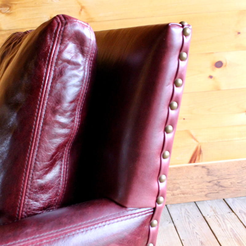 Grant Swivel Chair in Oxblood Leather with Nailhead Trim