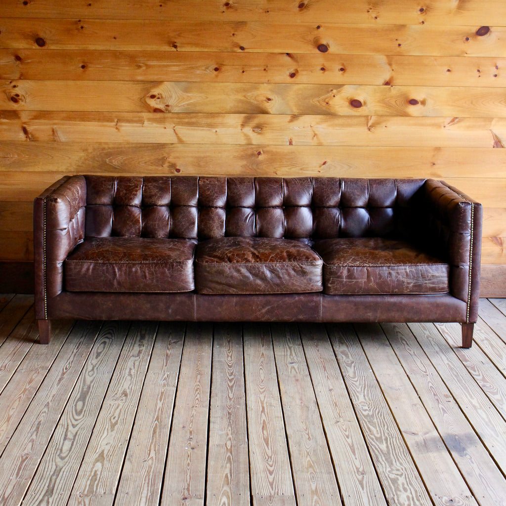 Tufted Leather Sofa with Nail Head Trim