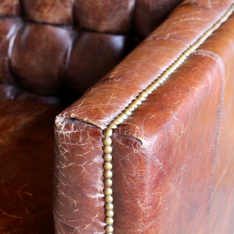 Tufted Leather Sofa with Nail Head Trim