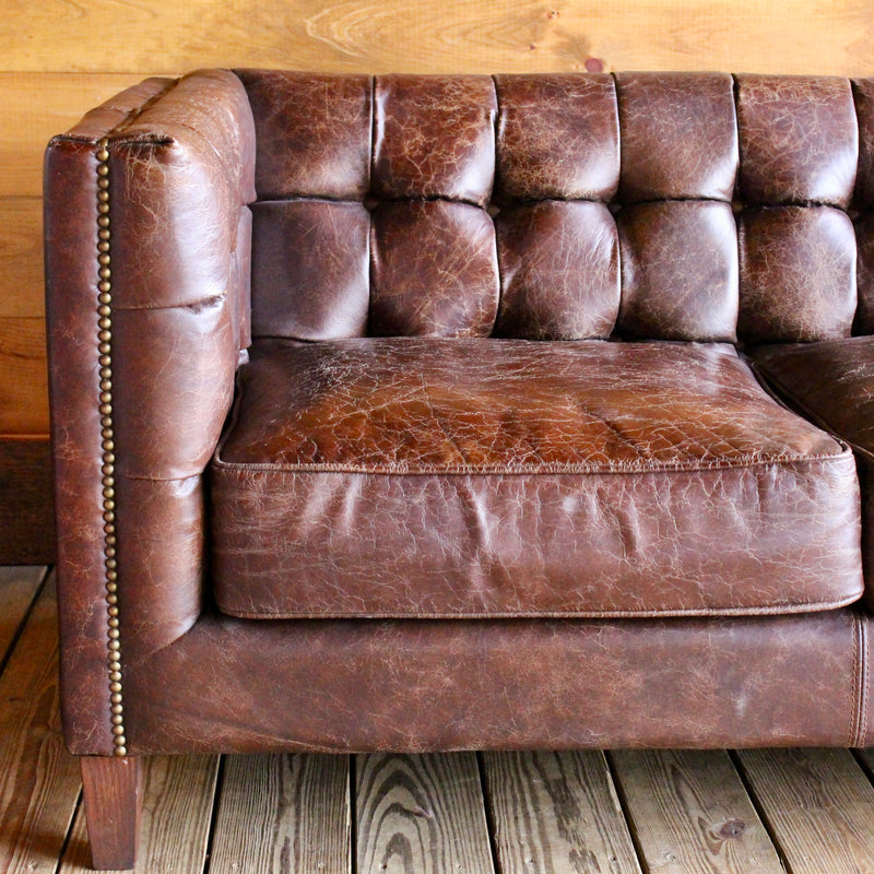 Tufted Leather Sofa with Nail Head Trim