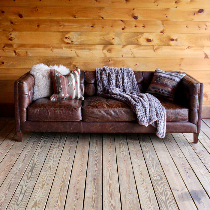 Tufted Leather Sofa with Nail Head Trim