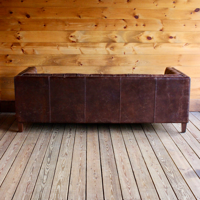 Tufted Leather Sofa with Nail Head Trim