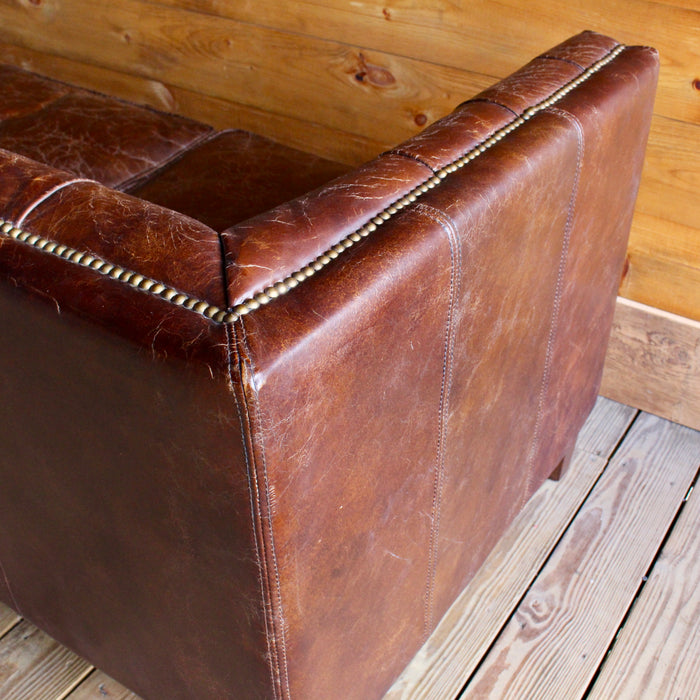 Tufted Leather Sofa with Nail Head Trim