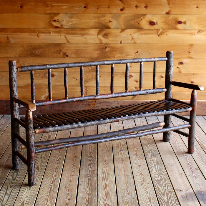 5 Foot Rustic Hickory Bench with Slatted Seat 