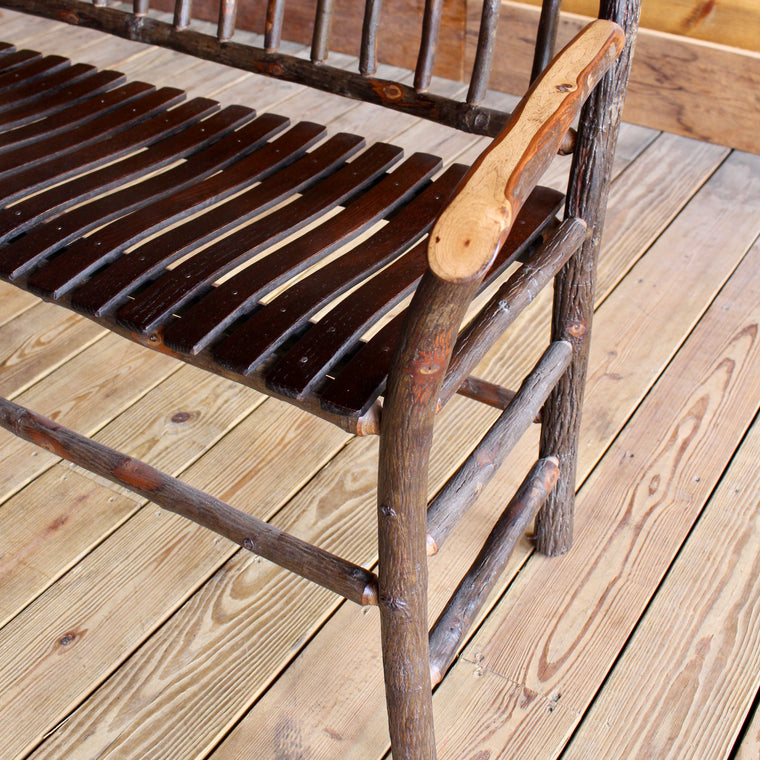 Adirondack Rustic Hickory Wood Bench with Spindle Back