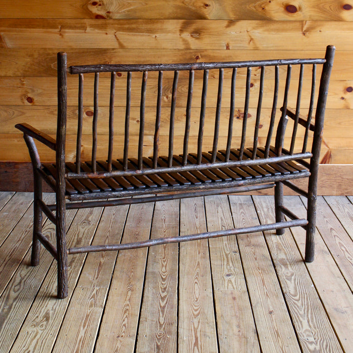 Adirondack Rustic Hickory Wood Bench with Spindle Back